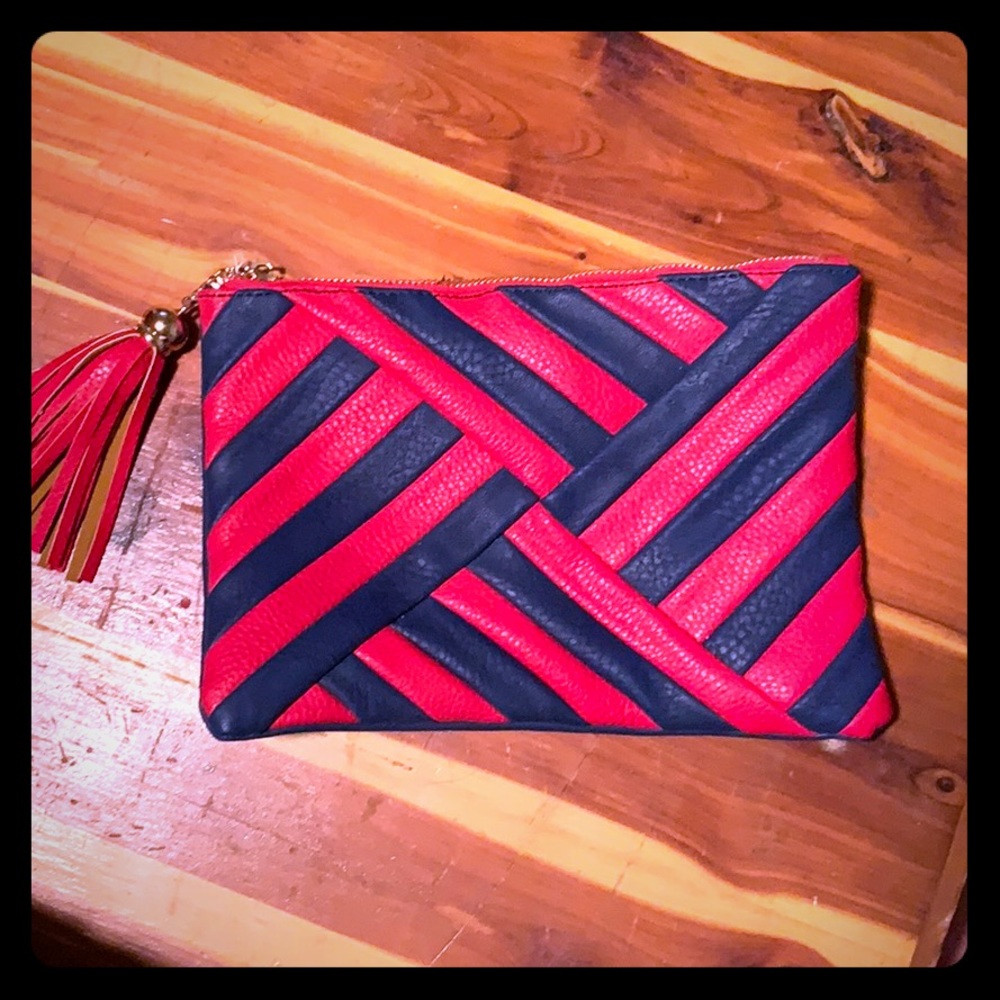 Blue and red clutch